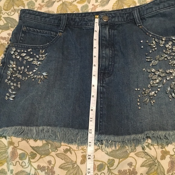 FREE PEOPLE Shine Bright Far Jeweled Jeans Denim Skirt 10 - Picture 15 of 15